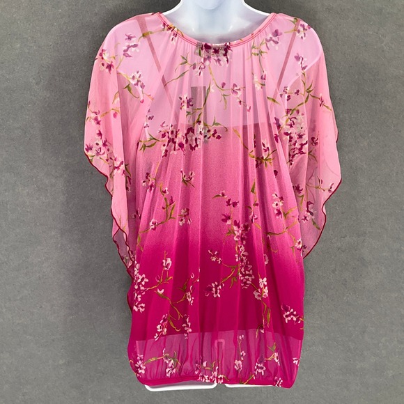 Apt 9 Pink Floral Ombre Poncho Top Women's Size L Blouse Overlay Sheer Flowy - Picture 4 of 14